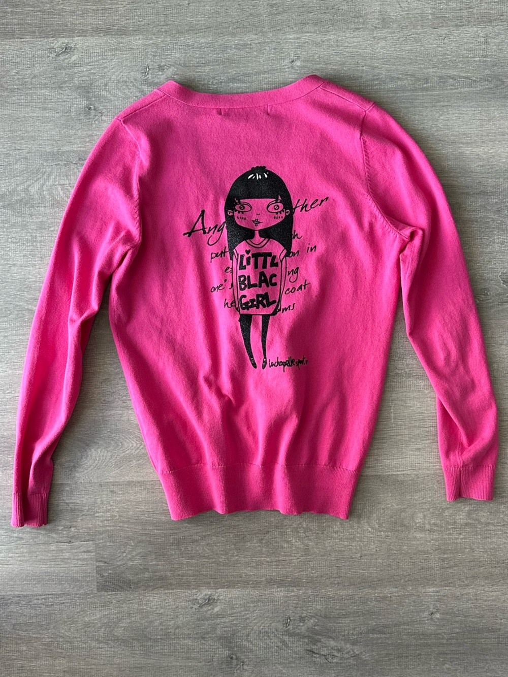 La Chapelle Women’s Pink Graphic 'Little Black Girl' button down cardigan